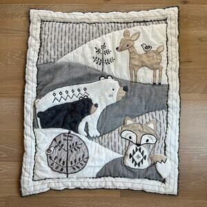 Levtex Baby Bailey Crib Quilt Applique Embroidered Animals Trees Neutral Bedding